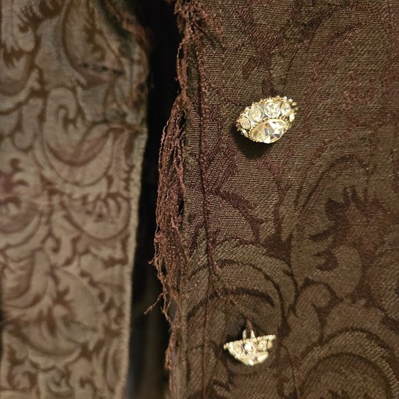 DAVID BITTON jacquard & corduroy frayed-edge rhinestone buttons jacket blazer - Picture 10 of 10